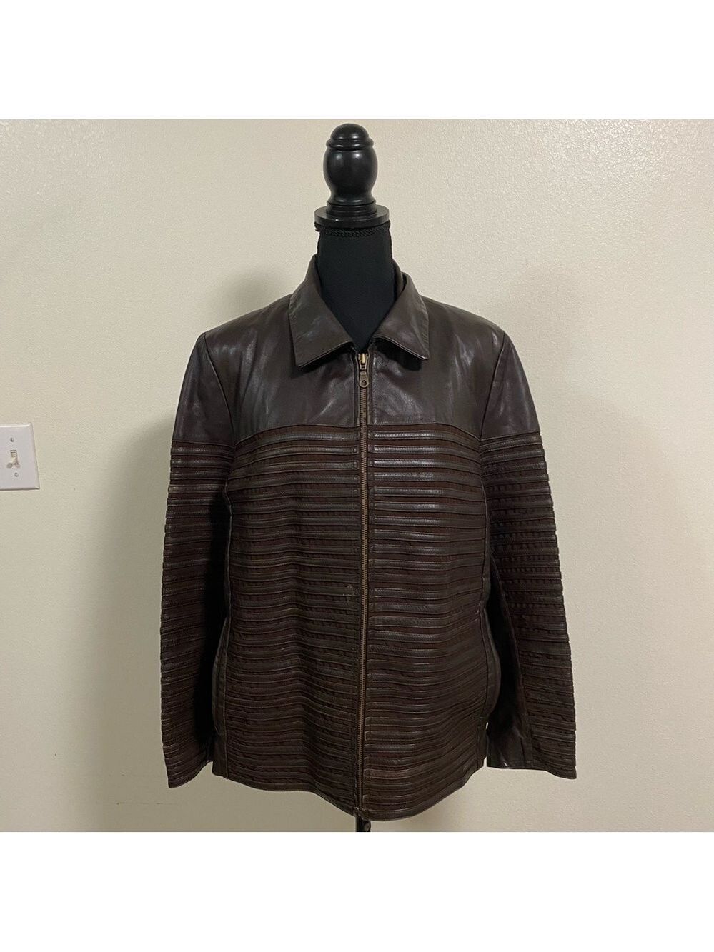 Sanzzini Leather Jacket women’s Size Small Brown Full Zip vintage Jacket